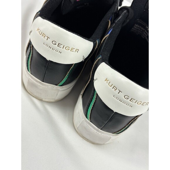 Kurt Geiger Laney Sneakers Black Leather Metallic Rainbow Piping Stripes 38.5 - Picture 12 of 15